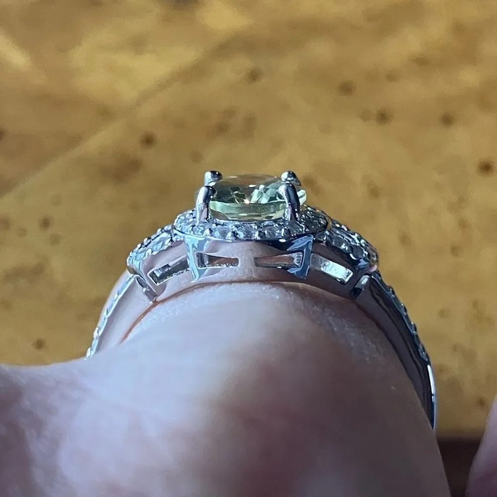 Natural Canary Apatite Sterling Silver Ring Size 10